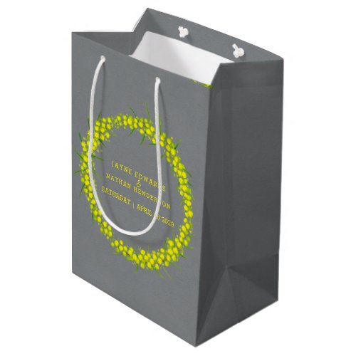 Yellow wattle acacia gray wedding gift bag