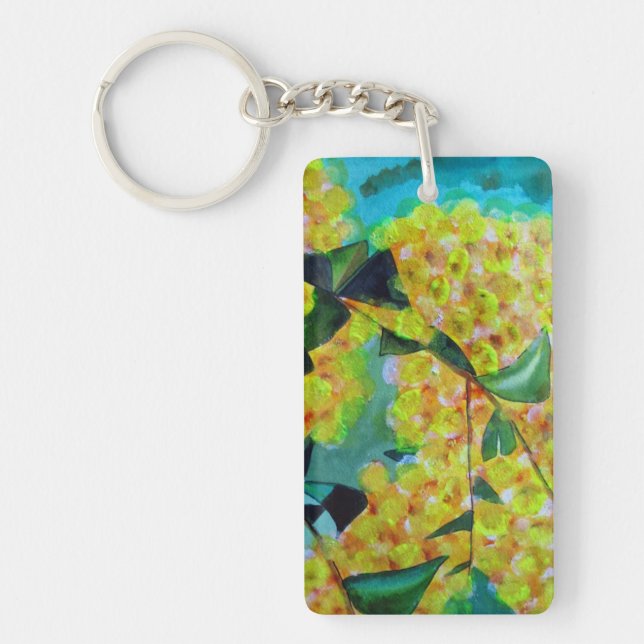 Yellow Wattle Australian flower keychain (Front)