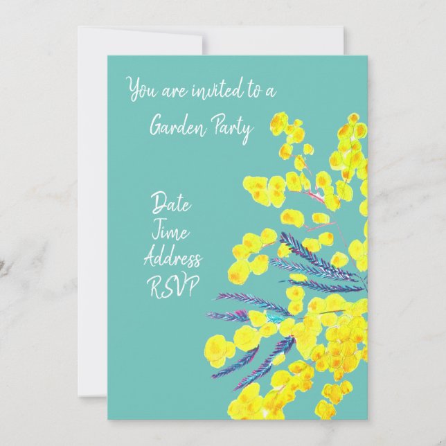 Yellow Wattle flower Garden party function Invitation (Front)