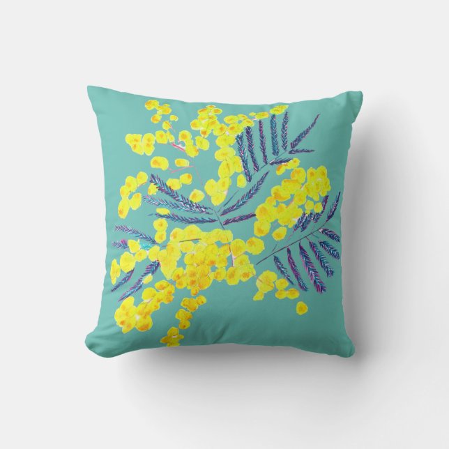 Yellow Wattle Mimosa Australian flower art Throw Pillow (Front)