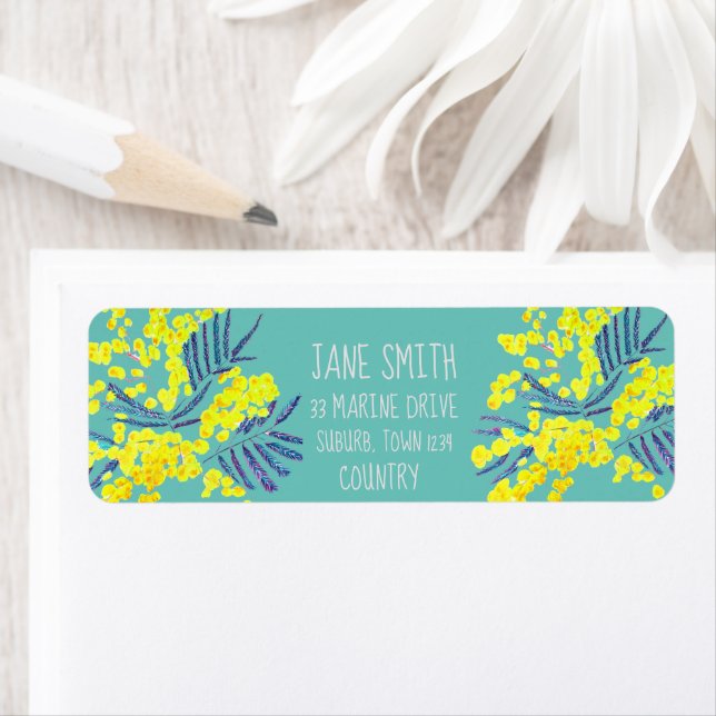 Yellow Wattle mimosa flower art Label (Insitu)