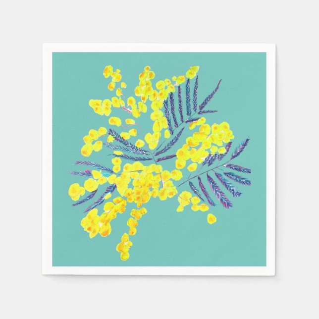Yellow Wattle mimosa flower art Napkins (Front)