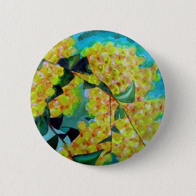 Yellow Wattle native Australian flower art Button (Front)