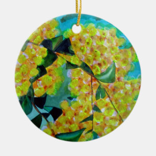 Yellow Wattle native Australian flower art Ceramic Ornament