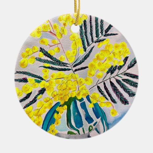 Yellow Wattle native Australian flower art Ceramic Ornament