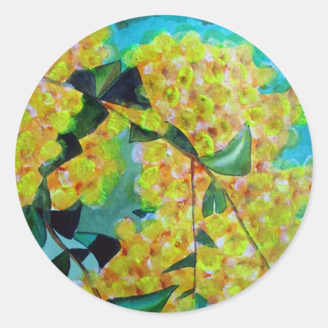 Yellow Wattle native Australian flower art Classic Round Sticker (Front)