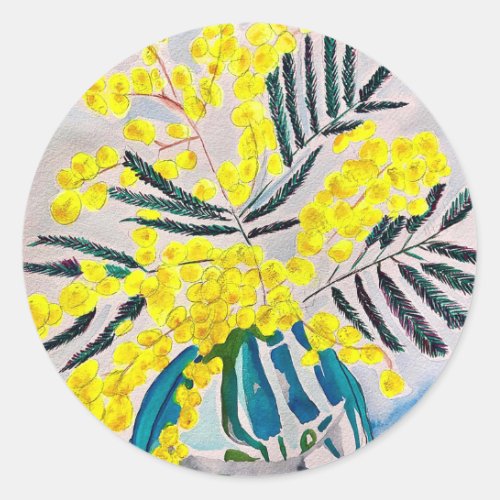 Yellow Wattle native Australian flower art Classic Round Sticker