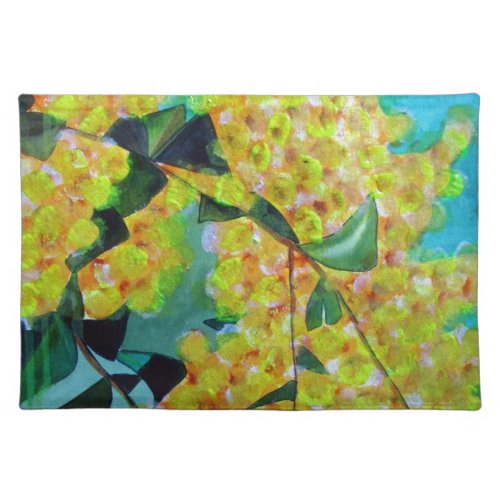 Yellow Wattle native Australian flower art Cloth Placemat