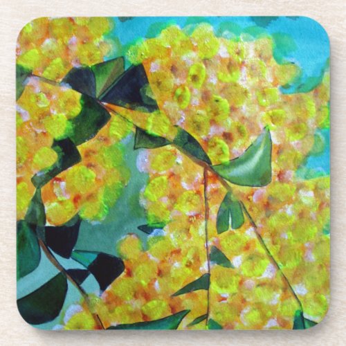 Yellow Wattle native Australian flower art Coaster