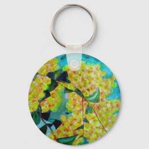 Yellow Wattle native Australian flower art Keychain
