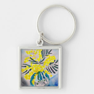 Yellow Wattle native Australian flower art Keychain