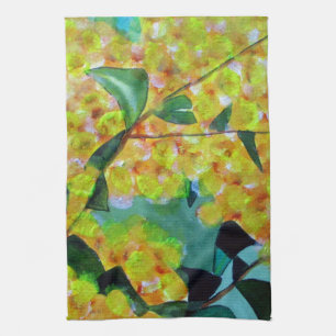 Yellow Wattle native Australian flower art Kitchen Towel
