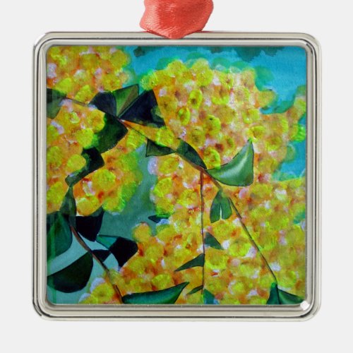 Yellow Wattle native Australian flower art Metal Ornament