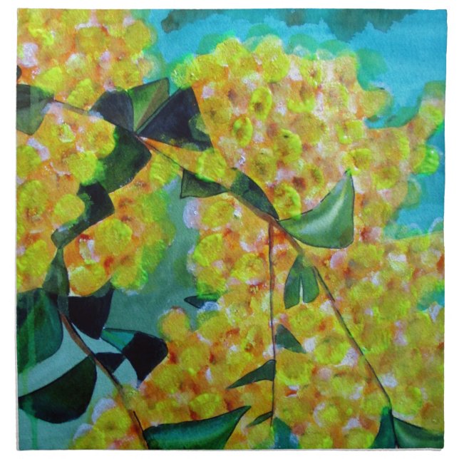 Yellow Wattle native Australian flower art Napkin (Front)