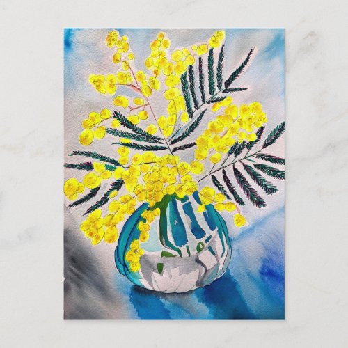 Yellow Wattle native Australian flower art Postcard