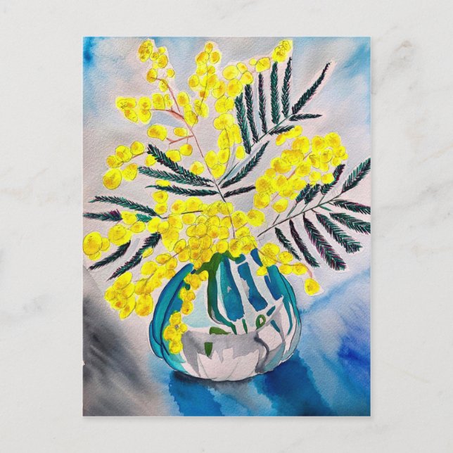 Yellow Wattle native Australian flower art Postcard (Front)