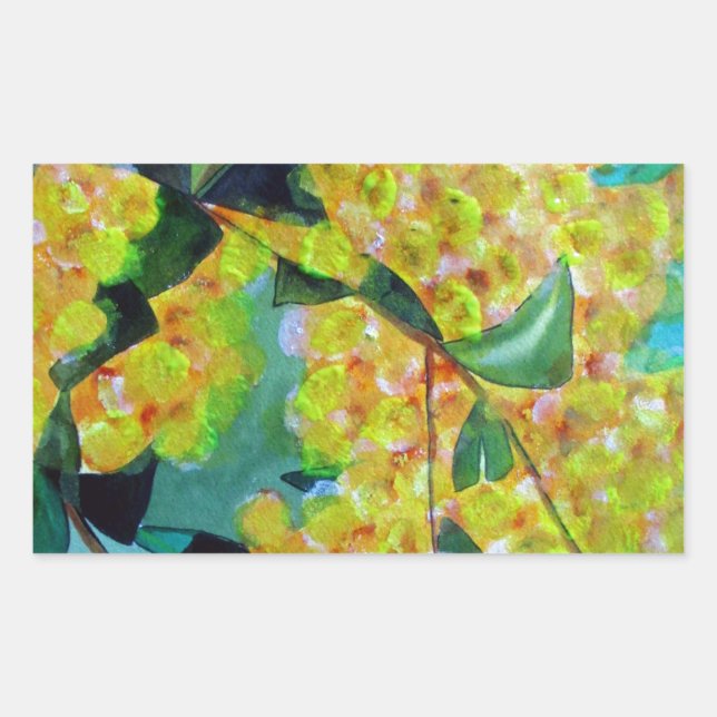 Yellow Wattle native Australian flower art Rectangular Sticker (Front)