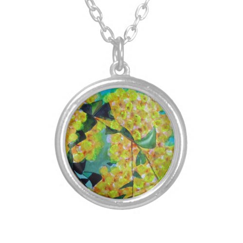 Yellow Wattle native Australian flower art Silver Plated Necklace