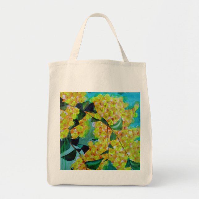 Yellow Wattle native Australian flower art Tote Bag (Front)