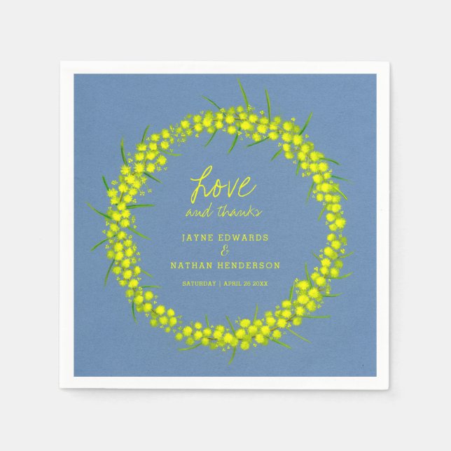 Yellow wattle spring flowers art wedding napkins (Front)