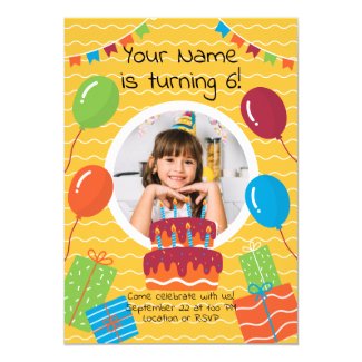 Yellow Wavy Balloons and Gifts Birthday Invitation