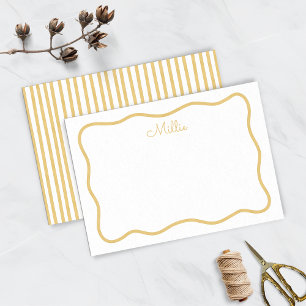 Yellow Wavy Border Personalized Note Card
