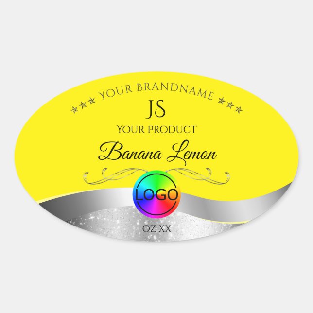 Yellow Wavy Silver Logo Monogram Product Label (Front)