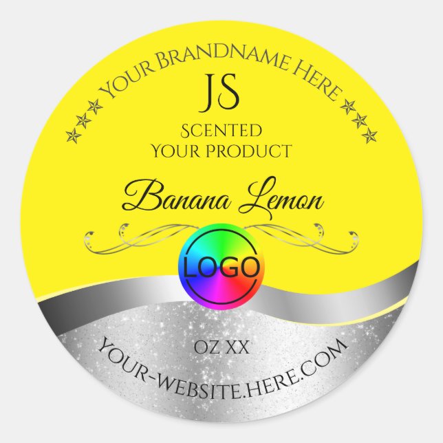 Yellow Wavy Silver Logo Monogram Product Label (Front)