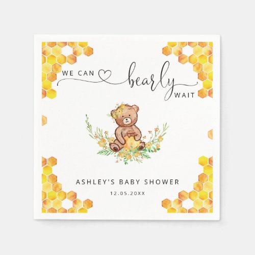 Yellow we can bearly wait baby shower napkins