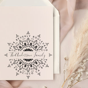 Yellow Wealth & Crowns Mandala Return Address Self-inking Stamp