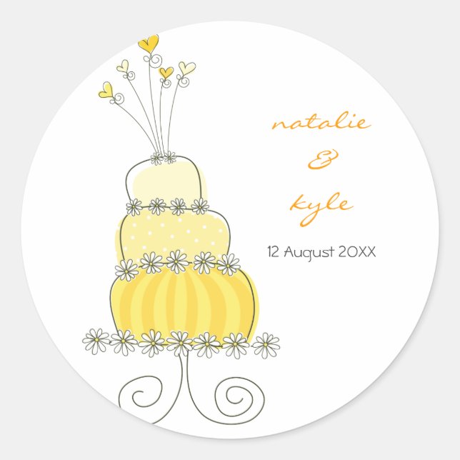 Yellow Wedding Cake Thank You Gift Label Sticker (Front)