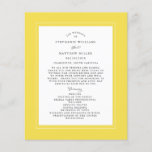 Yellow Wedding Ceremony Elegant Budget Program<br><div class="desc">Chic yellow budget wedding program design features a beautiful chic border in yellow that includes an elegant petite white border. Personalize wedding ceremony details for your guests in chic charcoal gray calligraphy lettering and script set on a white background. The back of the card matches with yellow on crisp white...</div>
