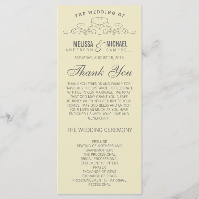YELLOW WEDDING PROGRAM | VINTAGE ELEGANCE (Front)