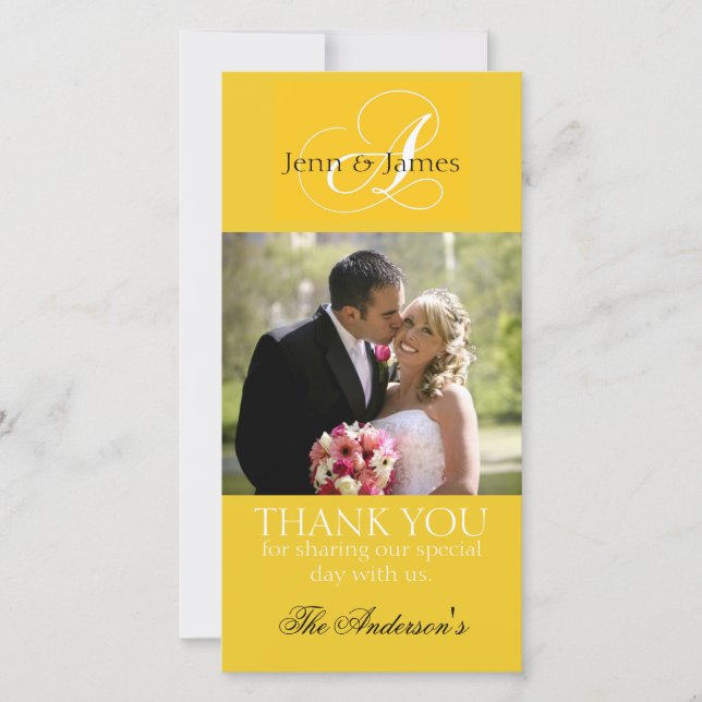 Yellow Wedding Thank You Bride Groom Photo Cards (Front)