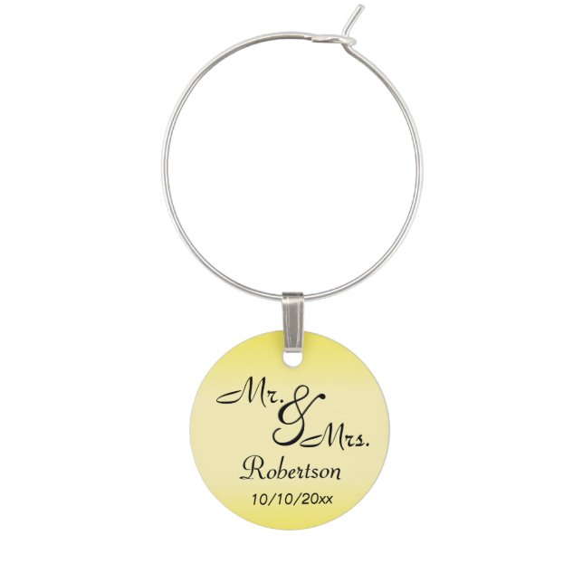 Yellow Wedding Wine Glass Charm (Front)
