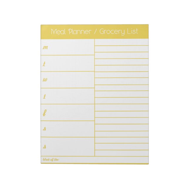 Yellow Weekly Meal Planner - Shopping List Notepad (Rotated)