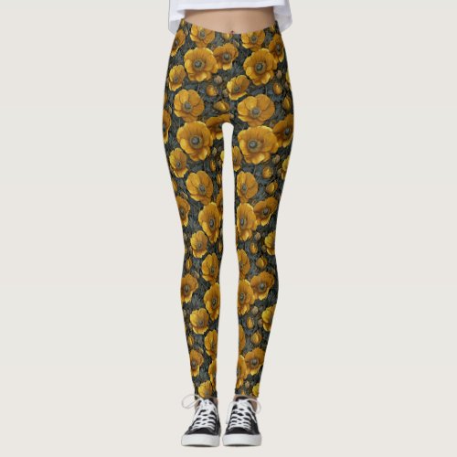 Yellow Weightlifting Anemones Flower Gifts For Her Leggings