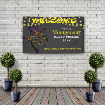 Yellow Welcome Family Reunion Tree Lights Banner by PaPr_Emporium at Zazzle
