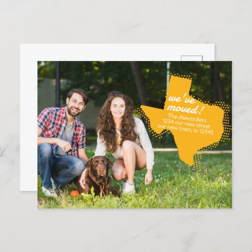 Yellow Weve Moved _ Dotted Texas Moving Postcard