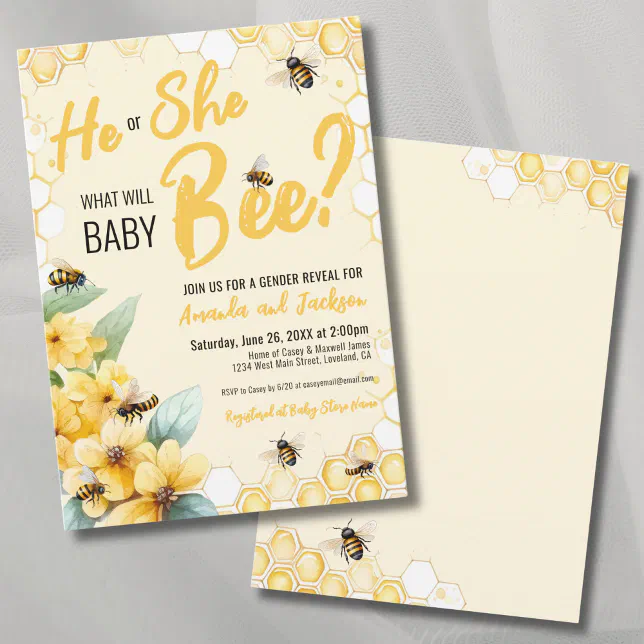 Yellow What Will Baby BEE Gender Reveal Party Invitation | Zazzle