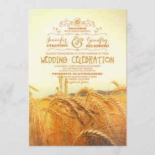 yellow wheat field rustic vintage wedding invites