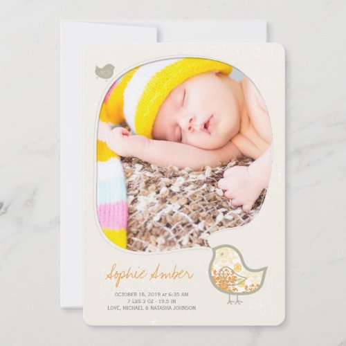 Yellow Whimsical Chick Photo Birth Announcement