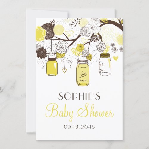 Yellow Whimsical Mason Jars Baby Shower Invitation