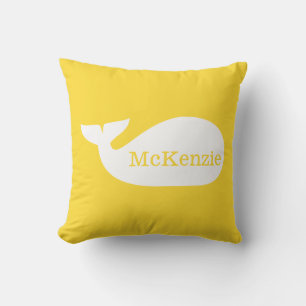Yellow Whimsical Whale Nursery Throw Pillow