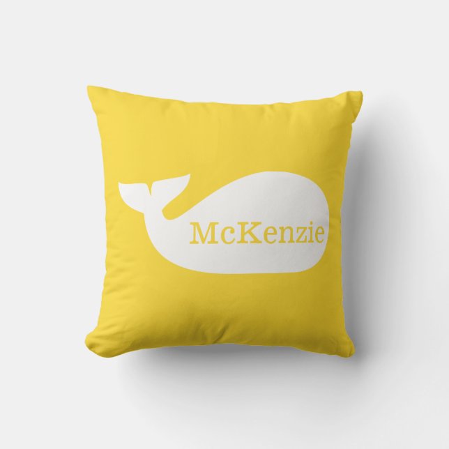 Yellow Whimsical Whale Nursery Throw Pillow (Front)