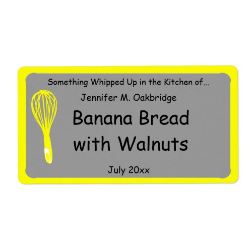 Yellow Whisk Personalized Homemade Food Label