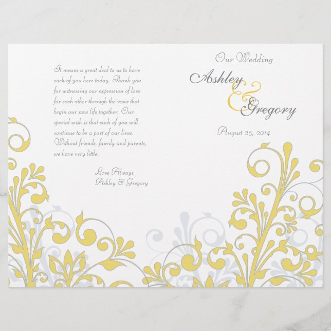 Yellow & White Abstract Floral Wedding Program (Front)