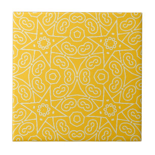 Yellow & White Abstract Geometric Pattern Ceramic Tile