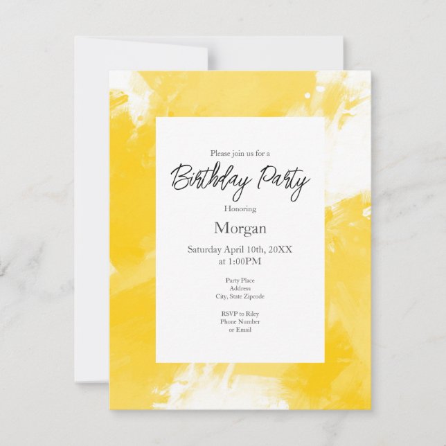 Yellow White Abstract Modern Brushstrokes  Invitation (Front)