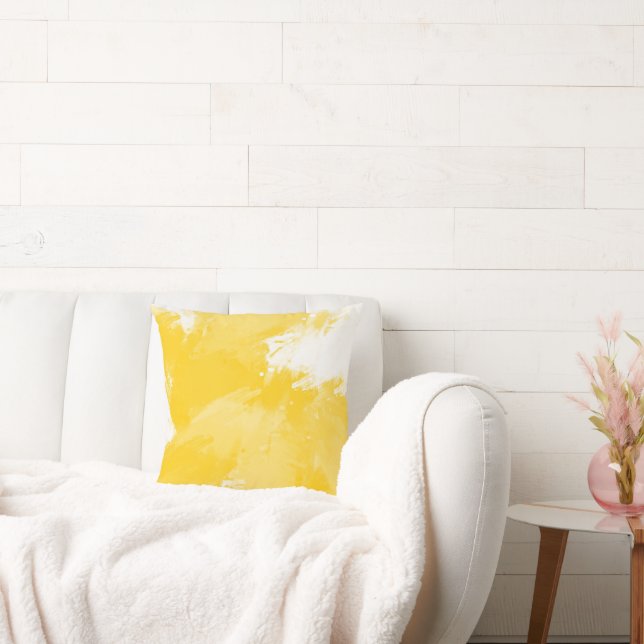 Yellow White Abstract Modern Brushstrokes Throw Pillow (Couch)